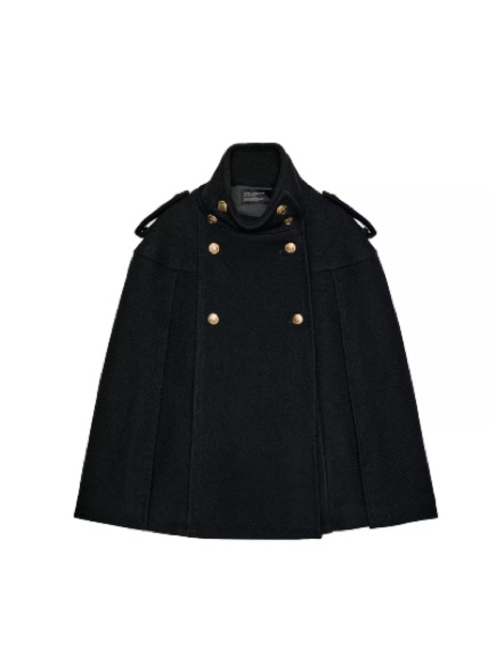 Womens Black Military-Style Wool Cape Coat - Picture 12 of 12